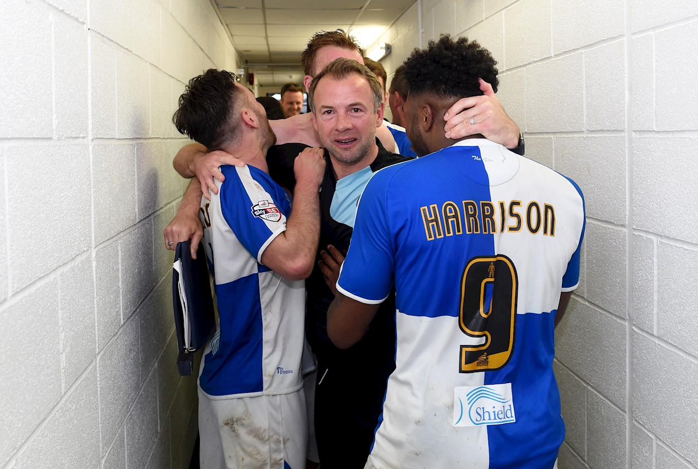 Vale striker Ellis Harrison celebrates with Marcus Stewart during their time together at Bristol Rovers.